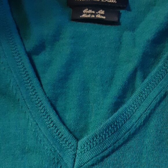 Massimo Dutti SZ M Cotton Silk Green Men's V-Neck Lightweight Sweater - Picture 4 of 7